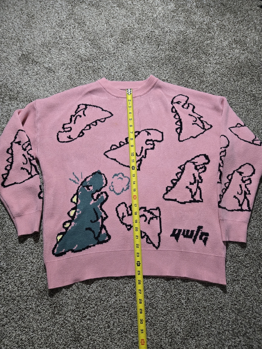 Pink Cartoon Dino Knit Sweater